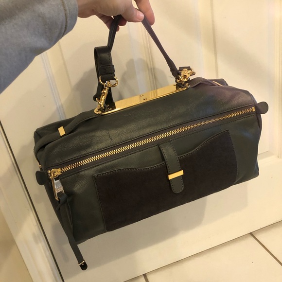 Badgley Mischka grey rectangular leather satchel with calfskin pocket - Picture 14 of 16